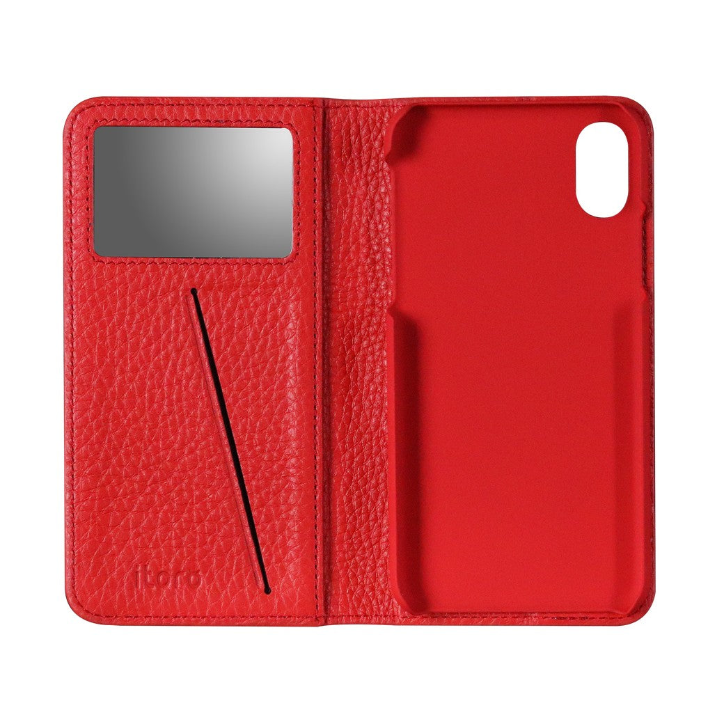 Fur x Leather EX_iPhone X Italian Leather Case - Cranberry Red