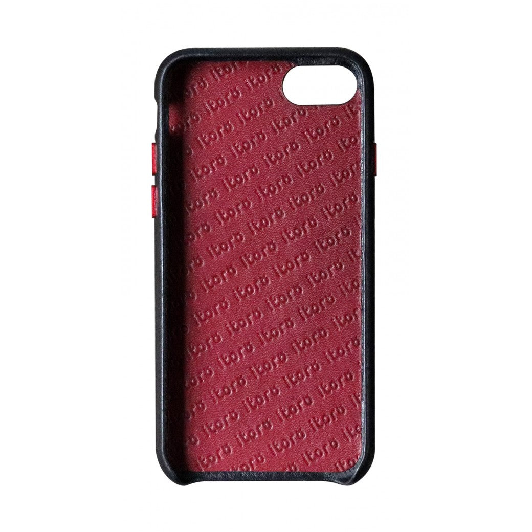 Cover n Go_ iPhone 7 / 8 Italian Leather Case - Black(RED)