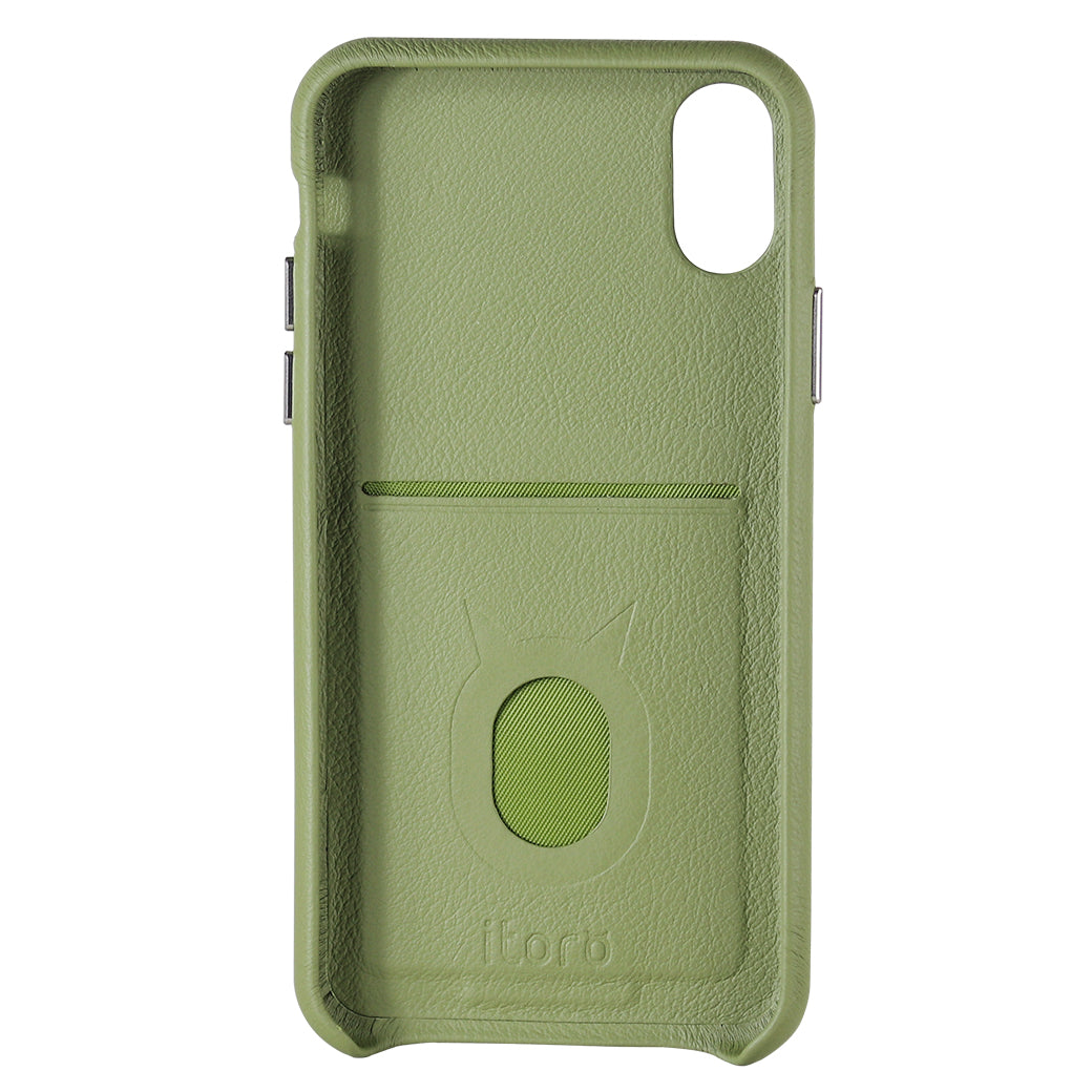 Gorgeous Ribbon Case_iPhone X Italian Leather Case - Green&Gray