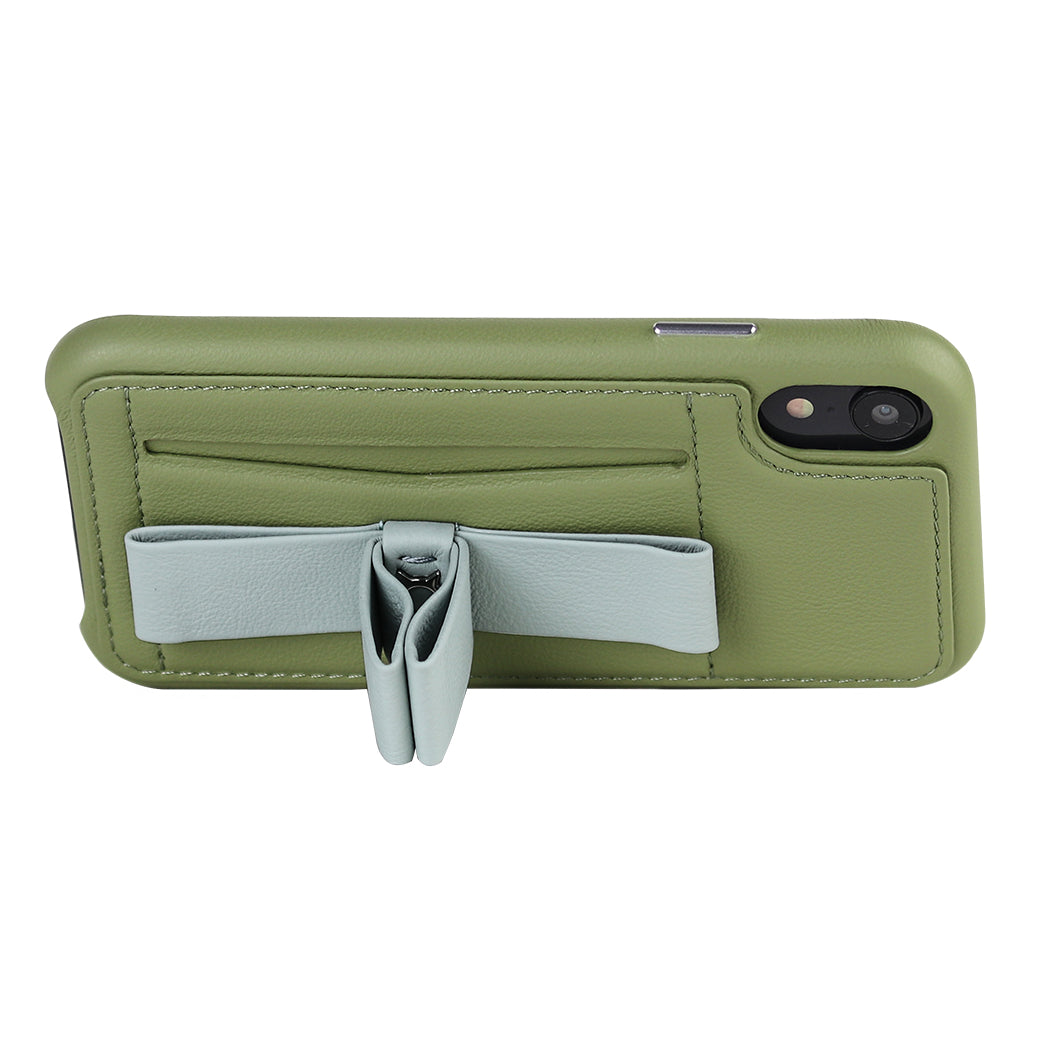Gorgeous Ribbon Case_iPhone X Italian Leather Case - Green&Gray
