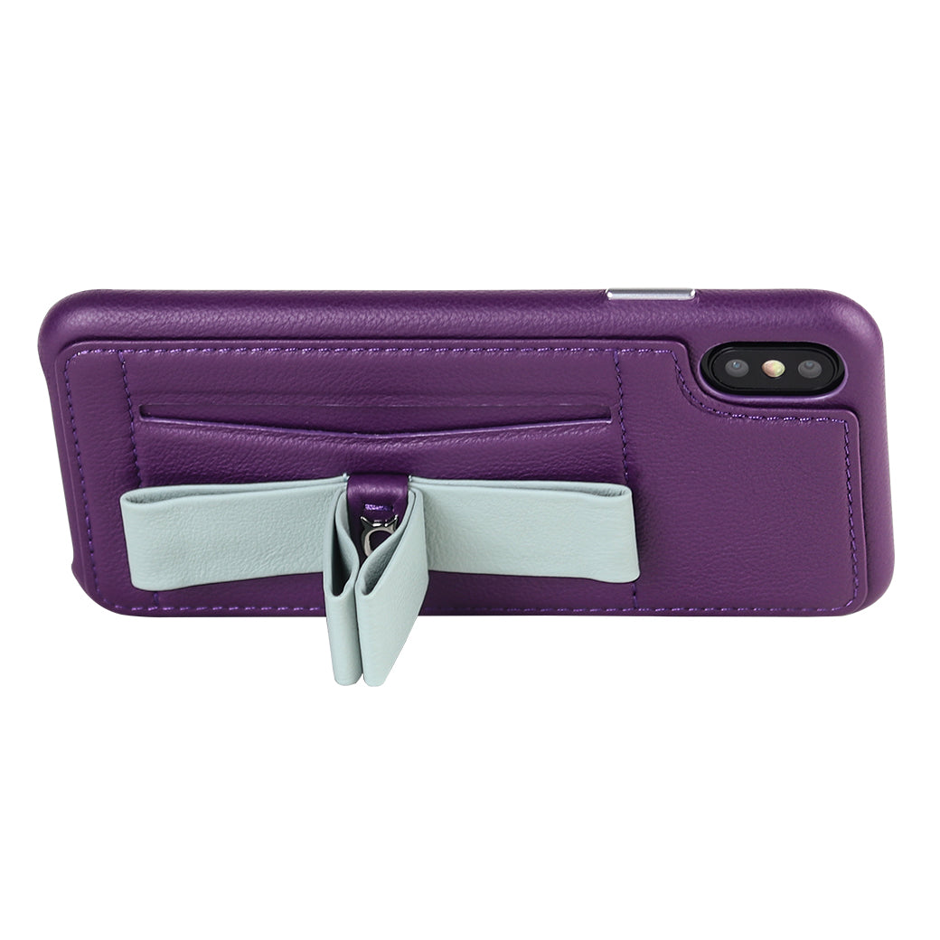 Gorgeous Ribbon Case_iPhone X Italian Leather Case - Violet&Gray