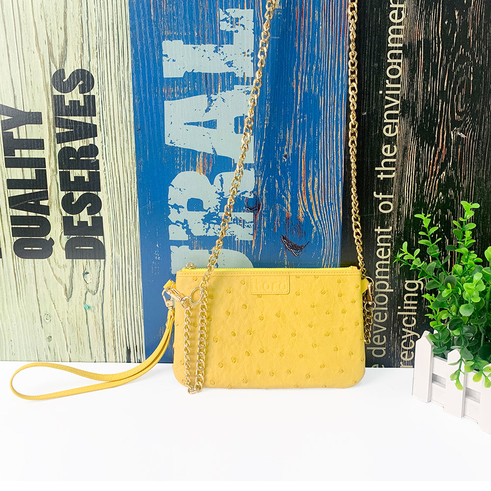 Genuine Ostrich Skin Small Bag with Adjustable Metal Chain