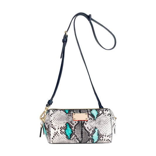 ITORO Multi-colored Italian Snake Print Goat Leather Cosmetic Bag - Green&Black