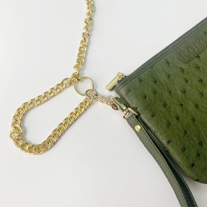 Genuine Ostrich Skin Small Bag with Adjustable Metal Chain