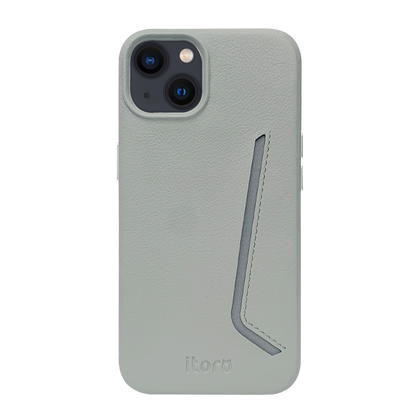 iPhone 13 Leather Case with Card Slot - Grey