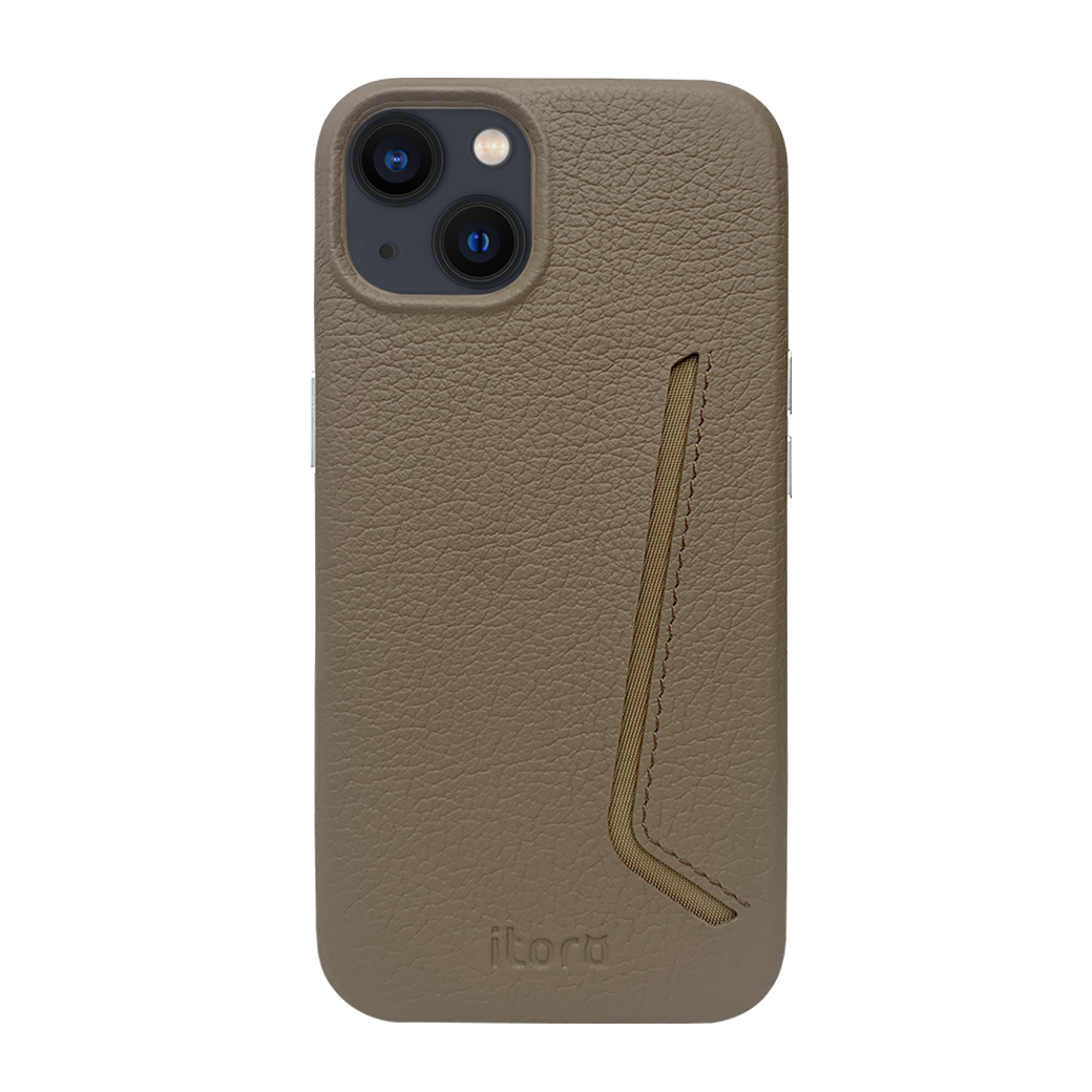 iPhone 13 Leather Case with Card Slot - Brown