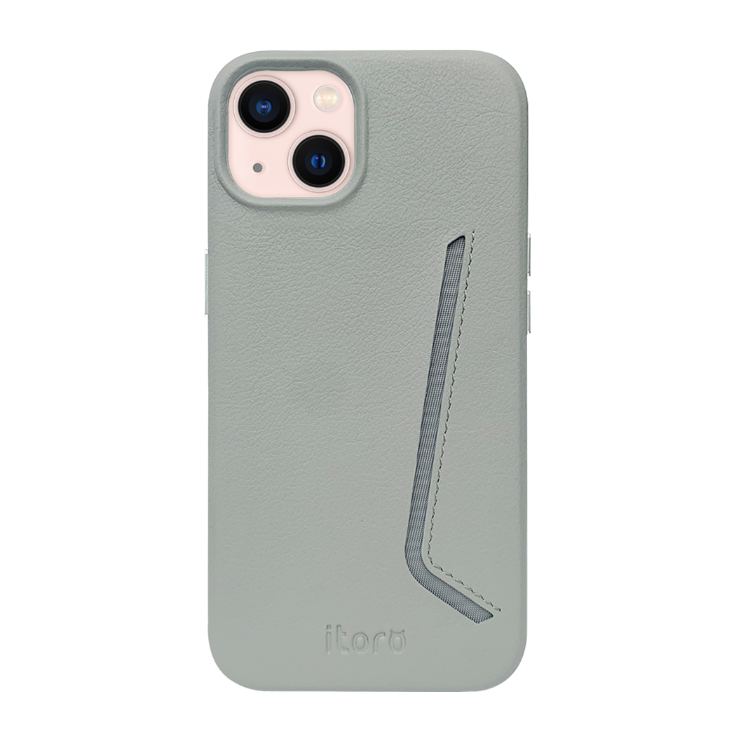iPhone 13 Leather Case with Card Slot - Grey