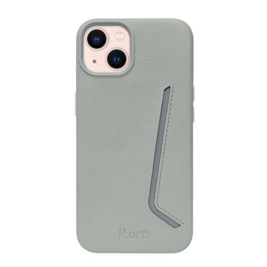 iPhone 13 Leather Case with Card Slot - Grey