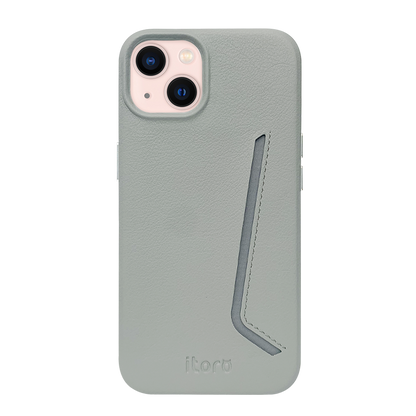 iPhone 13 Leather Case with Card Slot - Grey