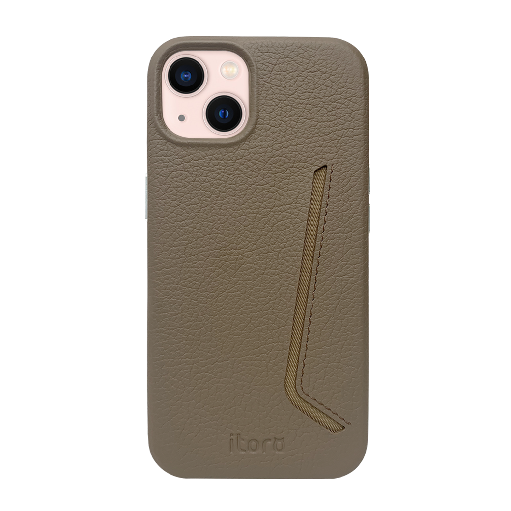 iPhone 13 Leather Case with Card Slot - Brown