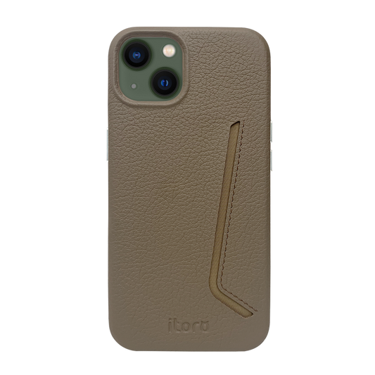 iPhone 13 Leather Case with Card Slot - Brown