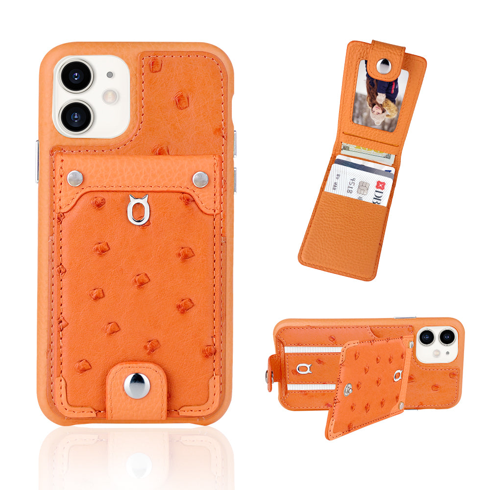 Ostrich detachable kickstand Wallets Leather Case iPhone 11 - Orange