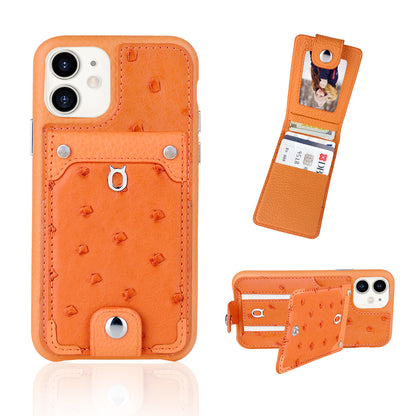 Ostrich detachable kickstand Wallets Leather Case iPhone 11 - Orange