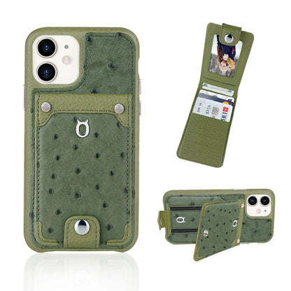 Ostrich detachable kickstand Wallets Leather Case iPhone 11 - Green
