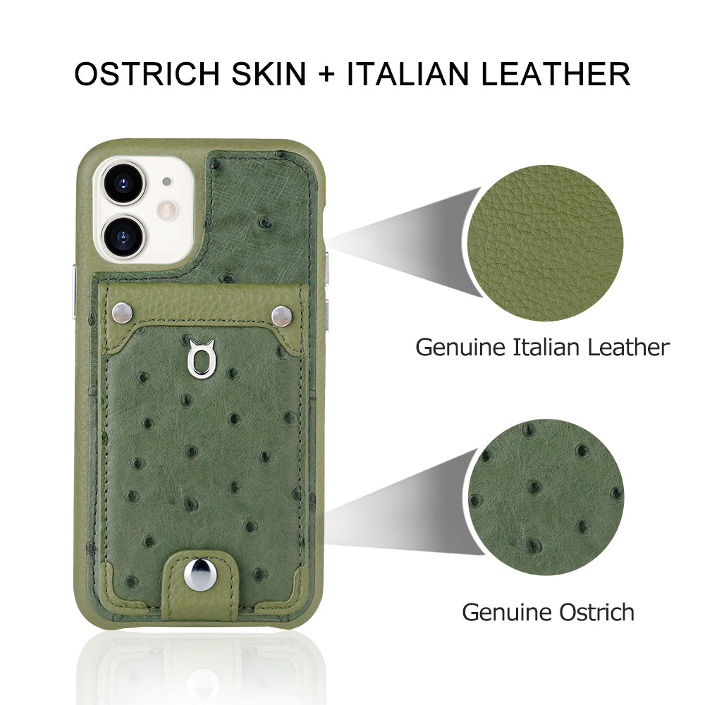 Ostrich detachable kickstand Wallets Leather Case iPhone 11 - Green