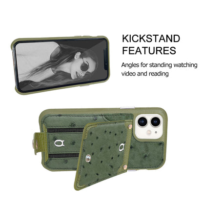 Ostrich detachable kickstand Wallets Leather Case iPhone 11 - Green