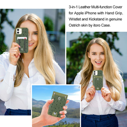 Ostrich detachable kickstand Wallets Leather Case iPhone 11 - Green