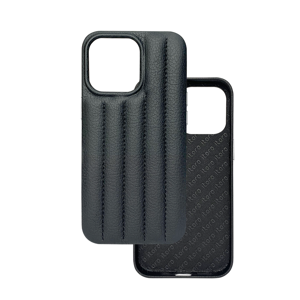 iPhone 13 Pro Max Leather Case with Stitching Sponge - Black