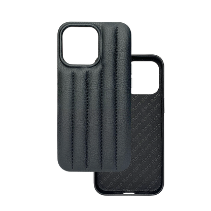 iPhone 13 Pro Leather Case with Stitching Sponge - Black