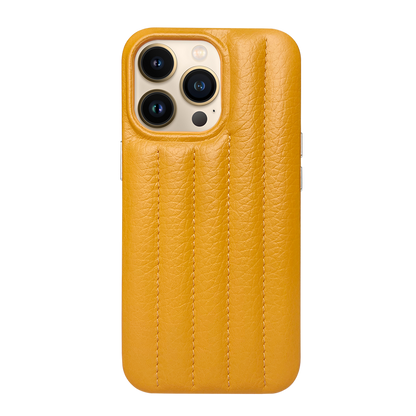 iPhone 13 Pro Leather Case with Stitching Sponge - Yellow