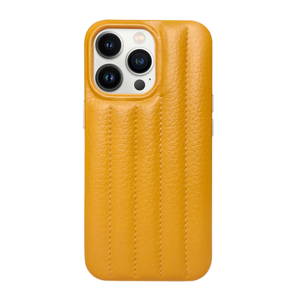 iPhone 13 Pro Leather Case with Stitching Sponge - Yellow