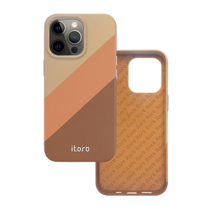 iPhone 13 Pro Max Gradient Splicing Italian Leather Case _ Apricot