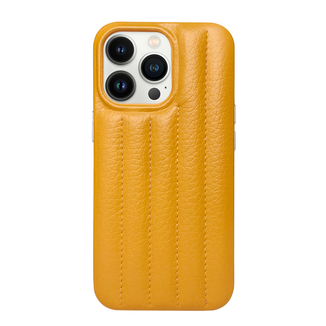 iPhone 13 Pro Max Leather Case with Stitching Sponge - Yellow