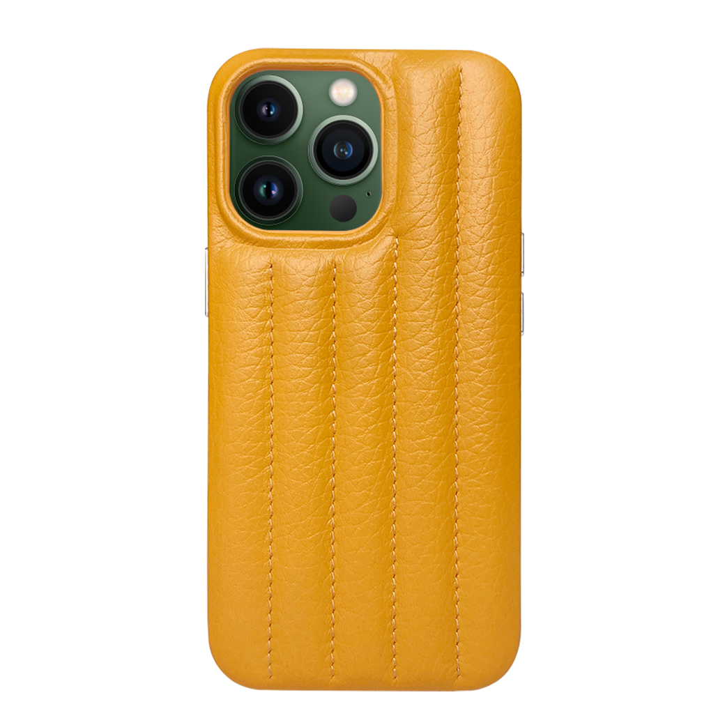 iPhone 13 Pro Leather Case with Stitching Sponge - Yellow