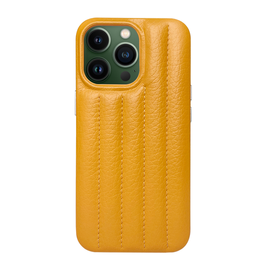 iPhone 13 Pro Max Leather Case with Stitching Sponge - Yellow