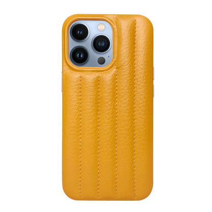 iPhone 13 Pro Max Leather Case with Stitching Sponge - Yellow