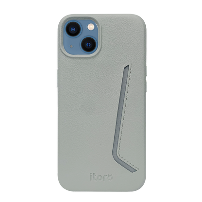 iPhone 13 Leather Case with Card Slot - Grey