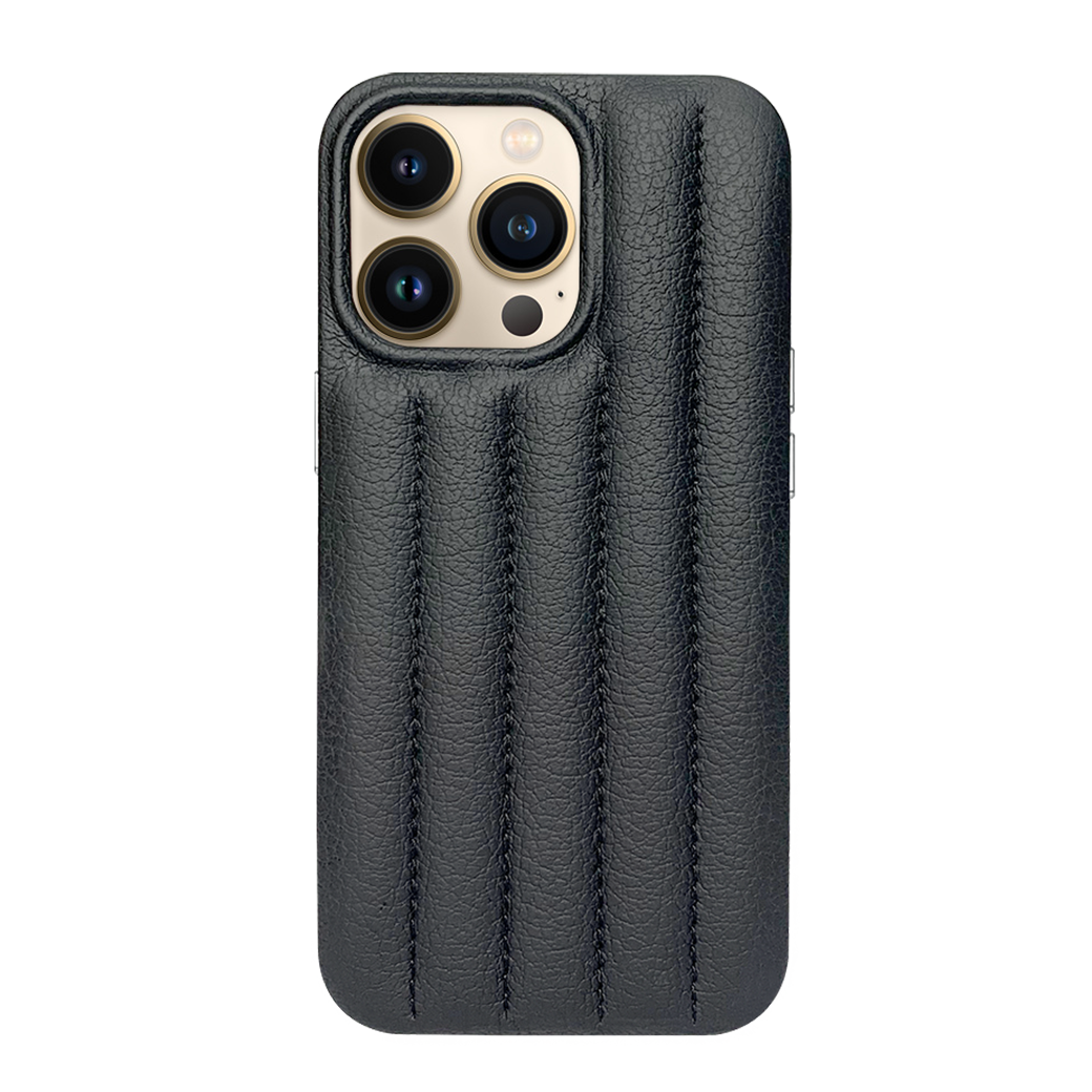 iPhone 13 Pro Leather Case with Stitching Sponge - Black