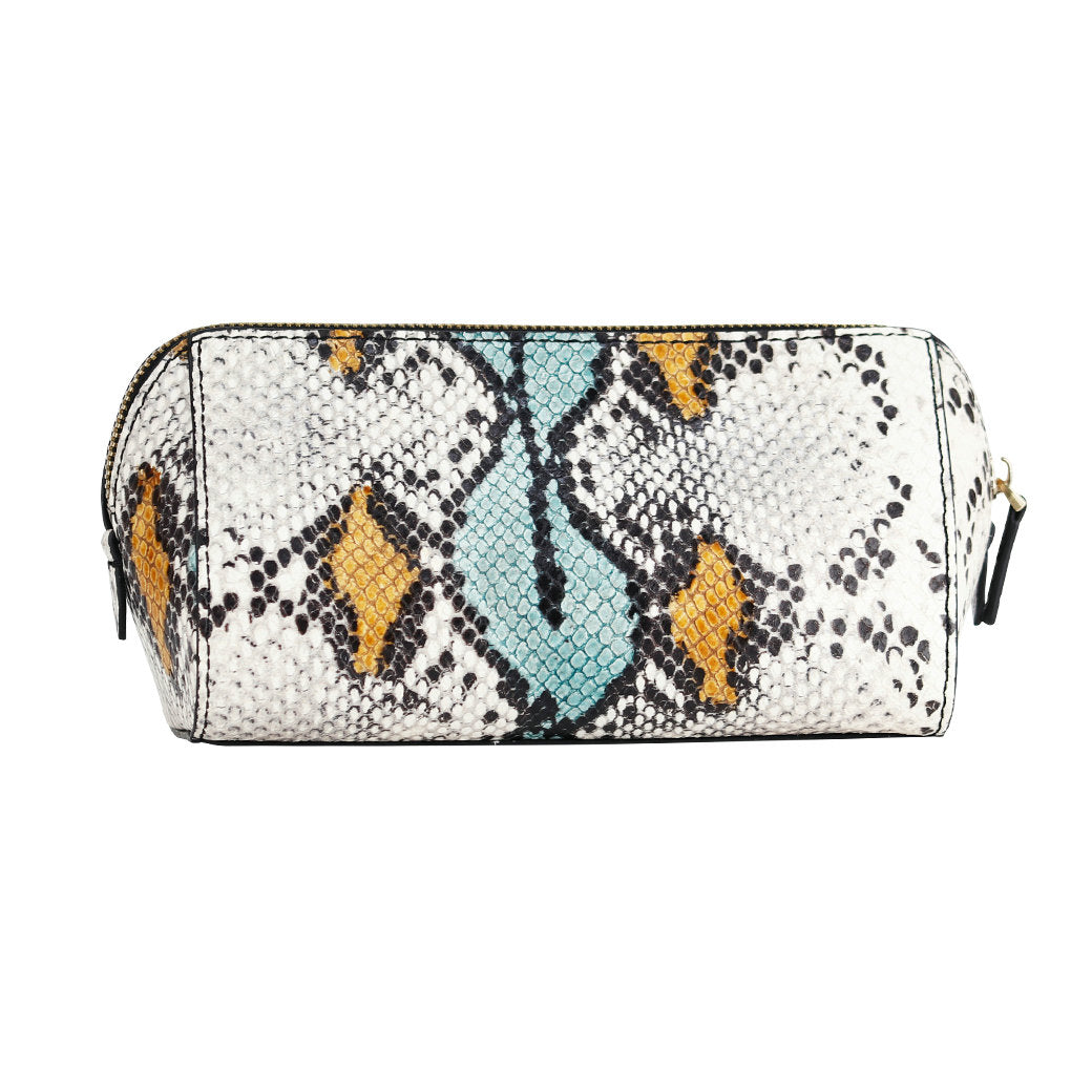 ITORO Multi-colored Italian Snake Print Goat Leather Cosmetic Bag - Yellow&Black