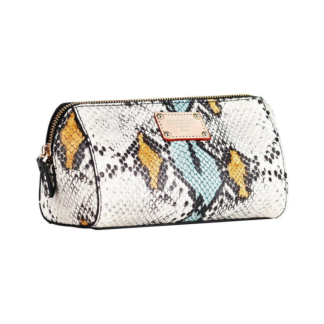 ITORO Multi-colored Italian Snake Print Goat Leather Cosmetic Bag - Yellow&Black
