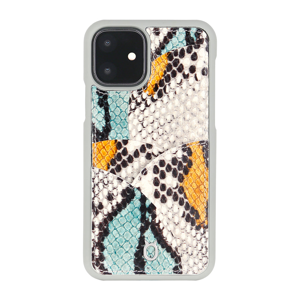 iPhone 11 Phone Case with Multi-colored Italian Python Series Leather - Yellow&Green