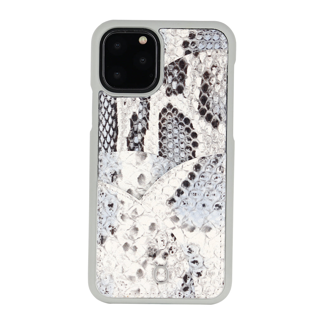 iPhone 11 Pro Max Phone Case with Multi-colored Italian Python Series Leather - White&Black