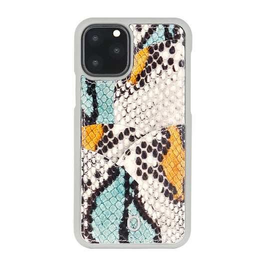 iPhone 11 Pro Max Phone Case with Multi-colored Italian Python Series Leather - Yellow&Green