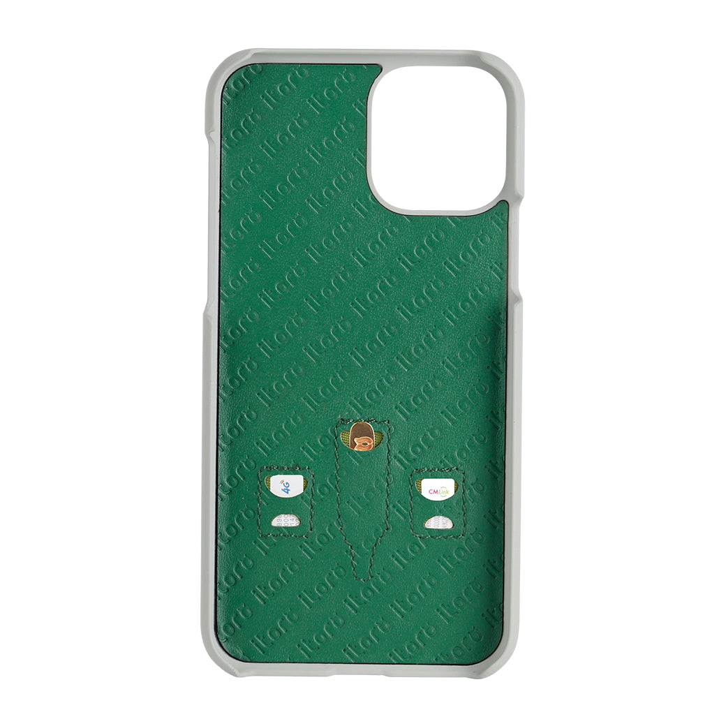 iPhone 11 Pro Max Phone Case with Multi-colored Italian Python Series Leather - White&Green
