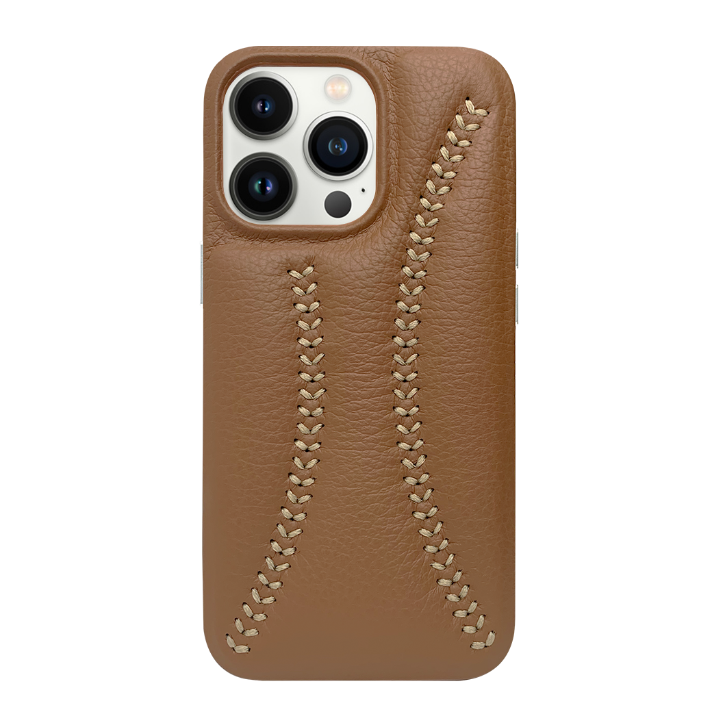 iPhone 13 Pro Baseball Designed Leather Case - Brown