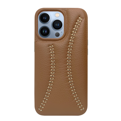 iPhone 13 Pro Max Baseball Designed Leather Case - Brown