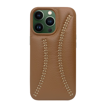iPhone 13 Pro Max Baseball Designed Leather Case - Brown