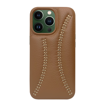 iPhone 13 Pro Baseball Designed Leather Case - Brown