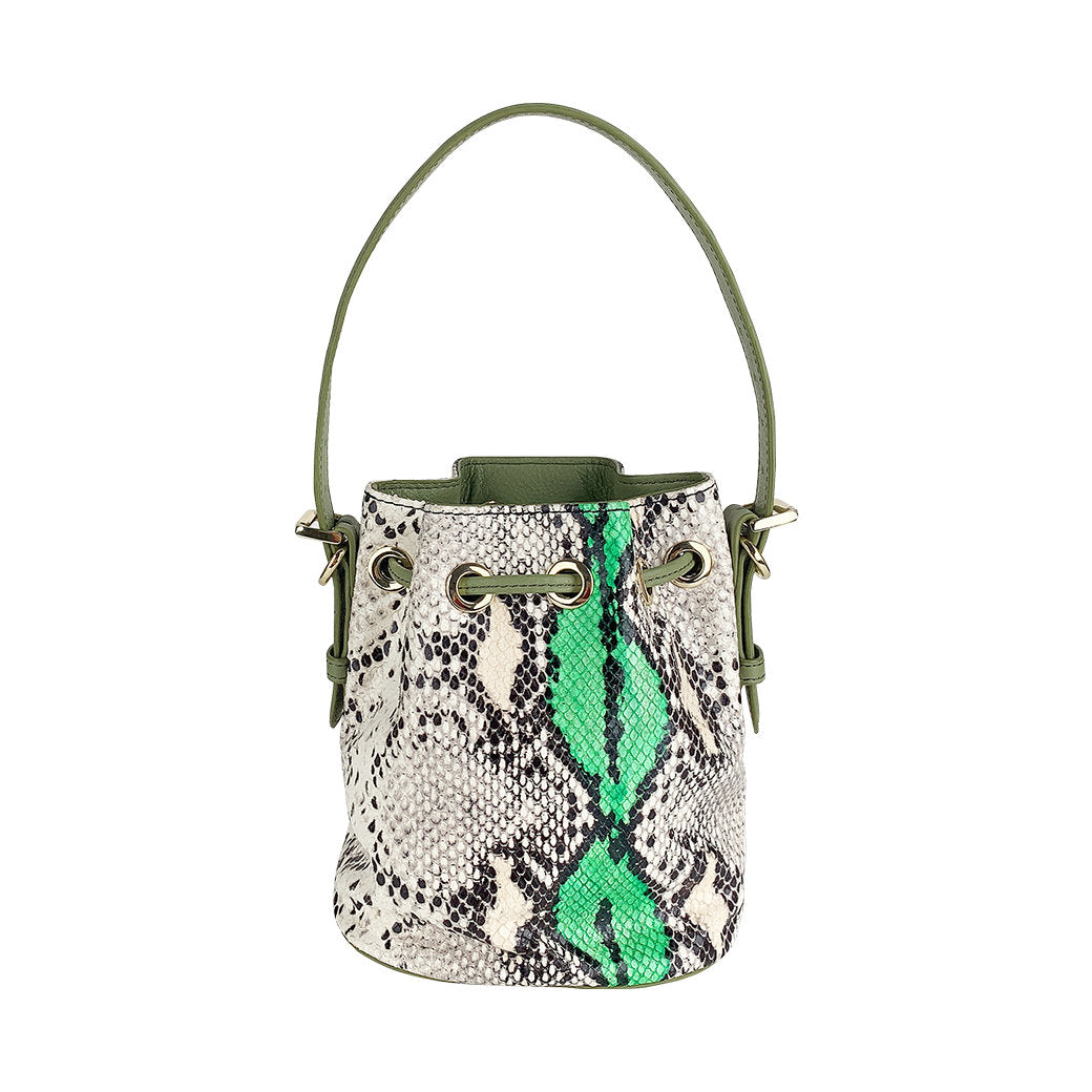 ITORO Italian Python Series Leather Mini Shoulder Bucket Bag - Green