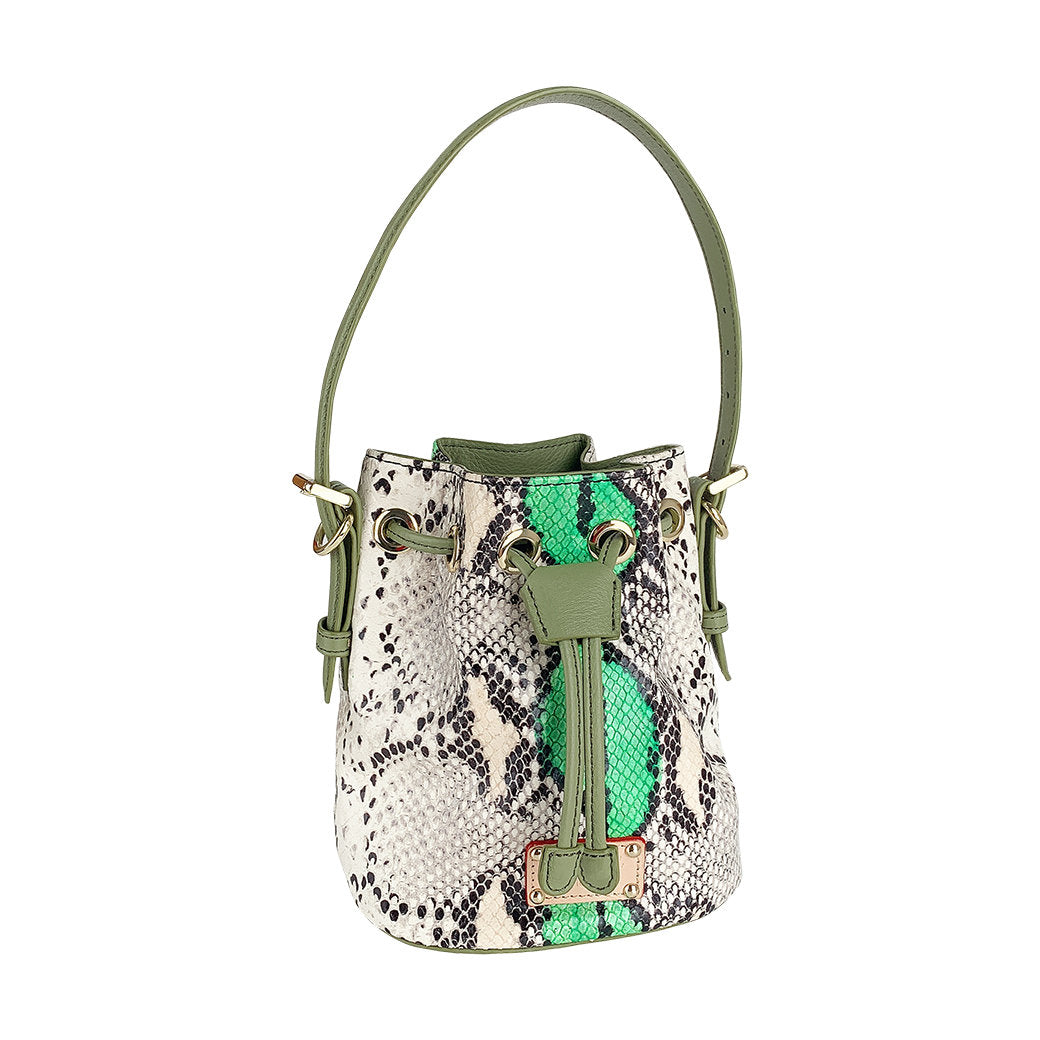 ITORO Italian Python Series Leather Mini Shoulder Bucket Bag - Green