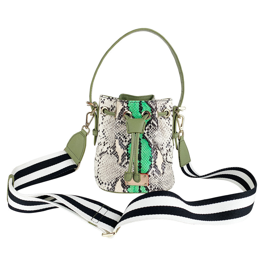 ITORO Italian Python Series Leather Mini Shoulder Bucket Bag - Green