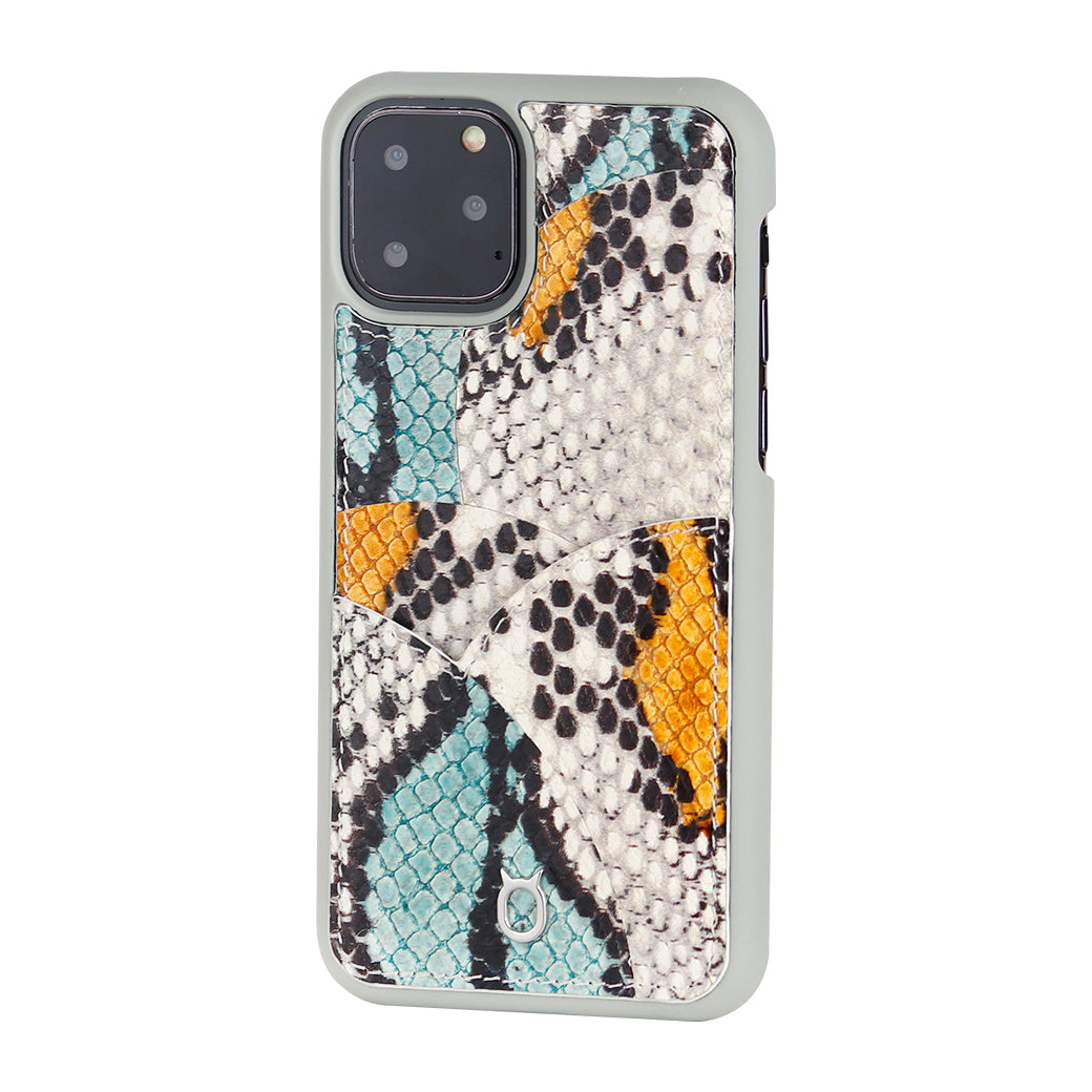 iPhone 11 Pro Phone Case with Multi-colored Italian Python Series Leather - Yellow&Green