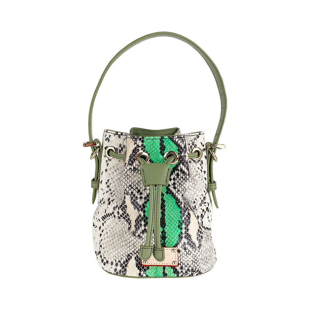 ITORO Italian Python Series Leather Mini Shoulder Bucket Bag - Green