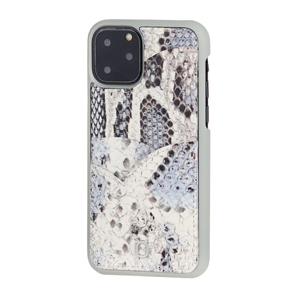 iPhone 11 Pro Phone Case with Multi-colored Italian Python Series Leather - White&Black