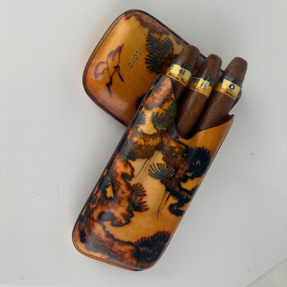 Classy Italian Premium Leather Landscape Painting Design Cigar Case
