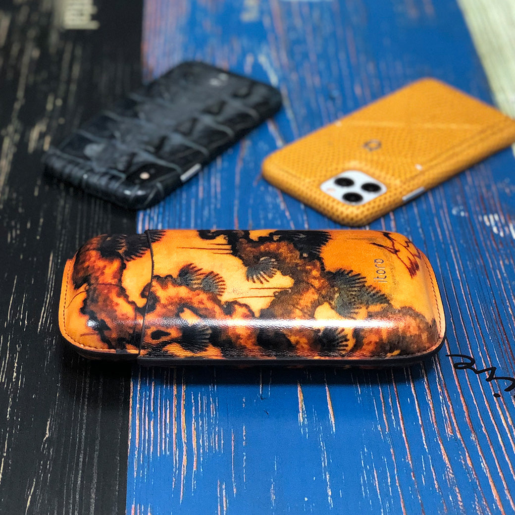 Classy Italian Premium Leather Landscape Painting Design Cigar Case